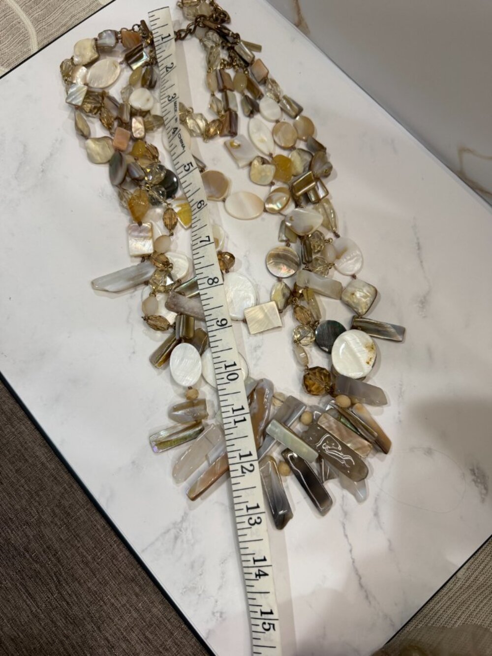 Chicos Collectibles Natural Mother of Pearl Shell Quartz Multi Strand Necklace - Picture 15 of 15